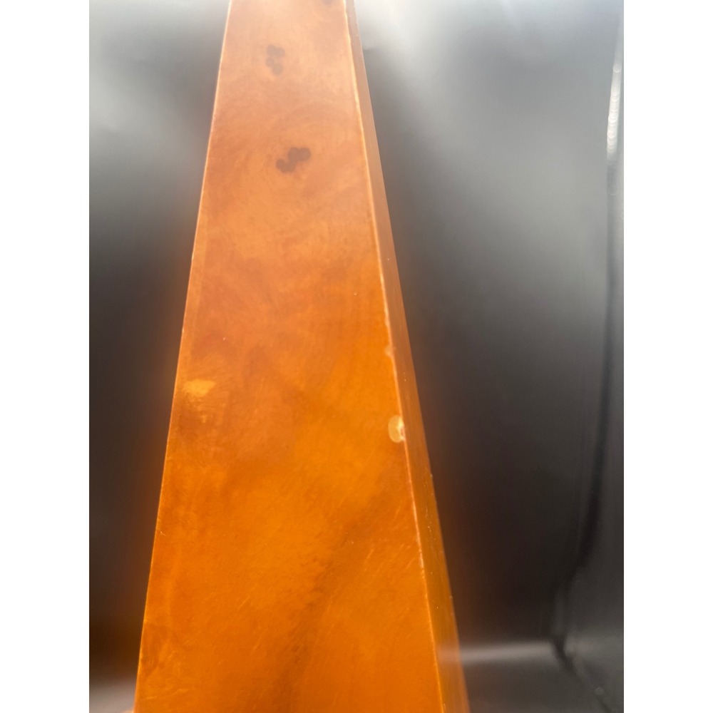 Vintage Burl Wood Obelisk Statue with Brass Ball Accents Regency Decor 18 Inch - Picture 6 of 9